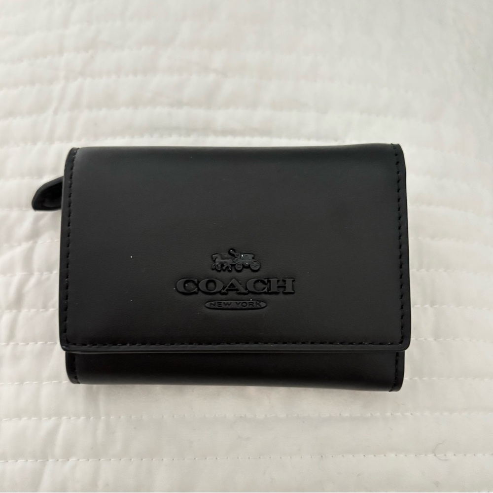 Coach Black Leather Tri-Fold Wallet